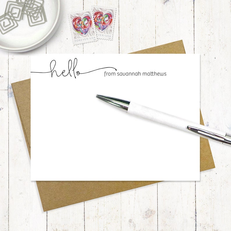 HANDWRITING HELLO set of 12 flat note cards personalized note card set stationery fun note cards customized stationary