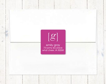 personalized return address LABEL - your name your initial MONOGRAM - sticker - square label - free shipping to U.S. - set of 48 labels