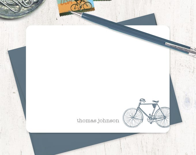 personalized note card set - VINTAGE BOYS BICYCLE - masculine stationary men's bike stationery boys bike gift for him - flat cards set of 12