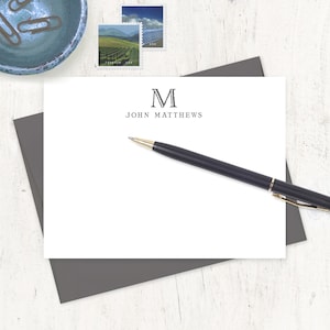 personalized note card set - ROUGHLY ENGRAVED MONOGRAM - monogrammed stationery masculine stationary custom - flat note cards set of 12