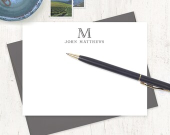 personalized note card set - ROUGHLY ENGRAVED MONOGRAM - monogrammed stationery masculine stationary custom - flat note cards set of 12