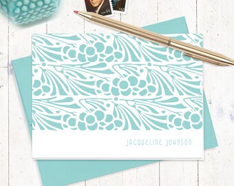 personalized stationery set - ART NOUVEAU FLORAL - pretty stationary gift set choose ink envelope color - folded cards set of 8