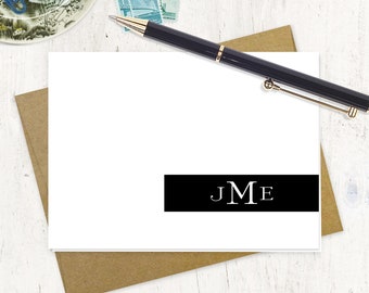 personalized stationery set - STATELY MONOGRAM - professional monogrammed stationery for men masculine business - folded note cards set of 8