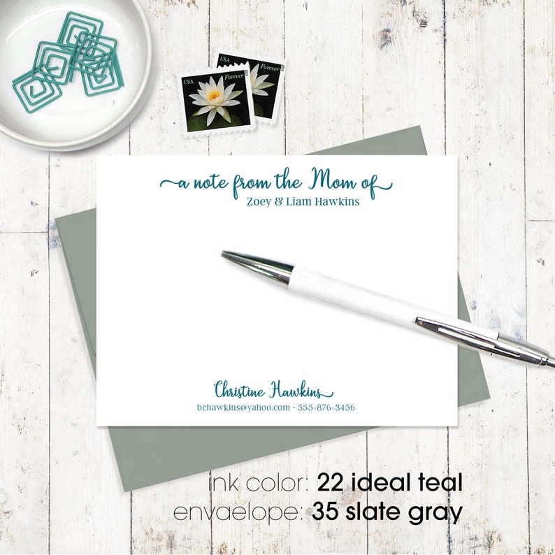 CHIC from the MOM of modern stationery note from mom personalized note card set set of 12 flat cards notes from home