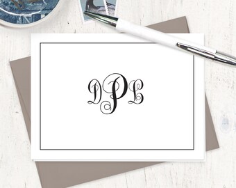 personalized stationery set - FLOURISH MONOGRAM - classic stationary set feminine letter writing - folded note cards set of 8