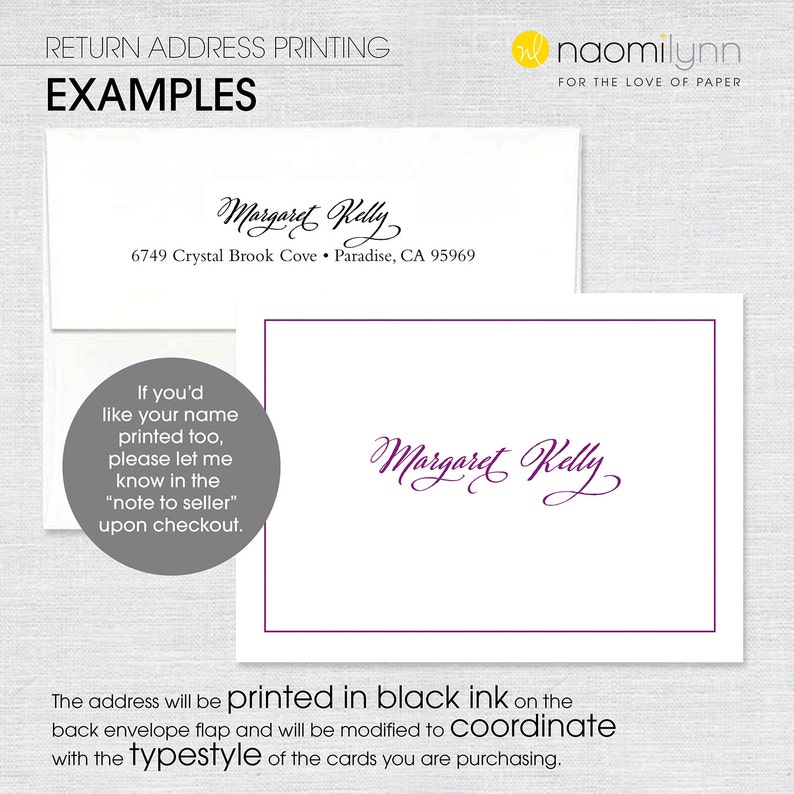 return address envelope printing for NOTE CARDS