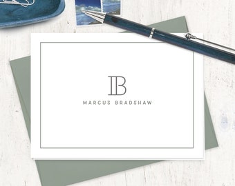 personalized stationery set - OPEN OUTLINE MONOGRAM - simple stationary professional modern custom traditional - folded note cards set of 8