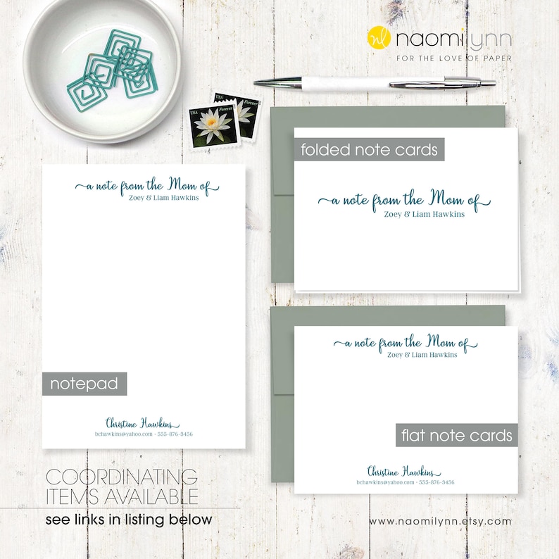 CHIC from the MOM of modern stationery note from mom personalized note card set set of 12 flat cards notes from home