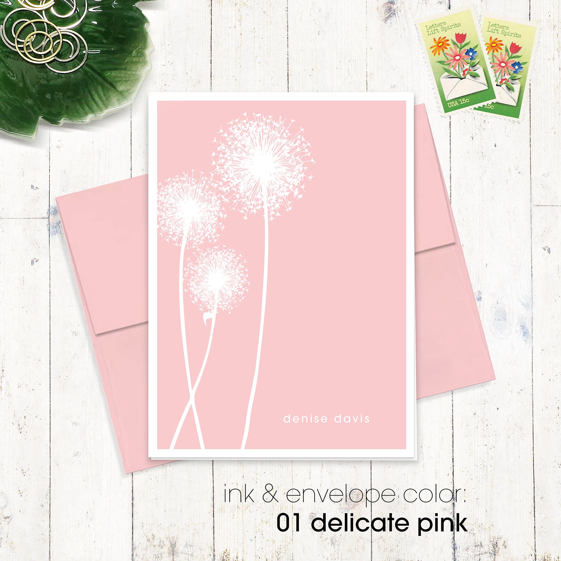 Personalized stationery set DANDELION set of 8 folded note Etsy