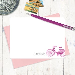 personalized note card set VINTAGE GIRLS BICYCLE bike cards stationery feminine stationary women's bike flat note cards set of 12 image 1