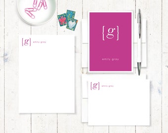 complete personalized stationery set - your NAME your INITIAL MONOGRAM - personalized monogrammed stationary set - note cards - notepad