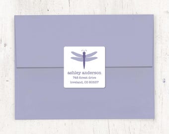 personalized return address LABEL - DRAGONFLY label - sticker - square label - free shipping to U.S. - set of 48 labels