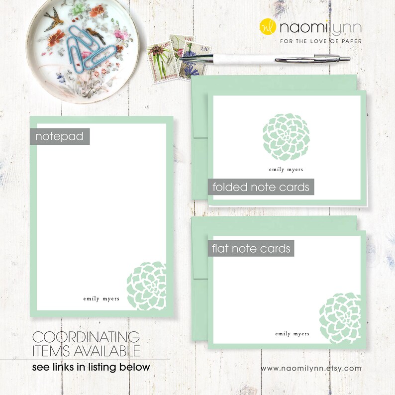 personalized stationery set womens stationary DARLING FLOWER ORNAMENT gift for her set of 8 folded cards