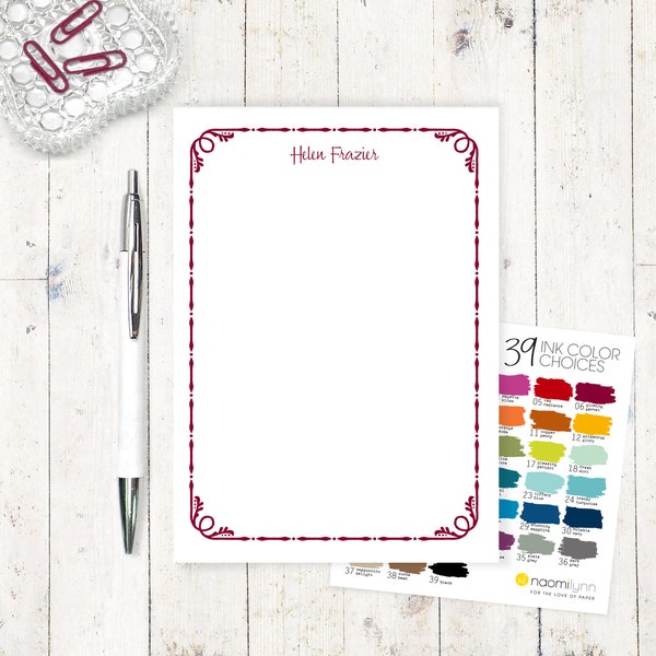 primary writing paper with dotted lines personalized notePAD - HELEN DECORATIVE BORDER - feminine stationery letter writing stationary classy - 50 sheet pad