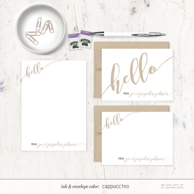 complete personalized stationery set CALLIGRAPHY HELLO personalized stationary set note cards notepad fun stationery image 4