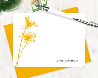 personalized note card set - Botanical QUEEN ANNES LACE - nature stationery flower stationery modern cards - flat cards set of 12