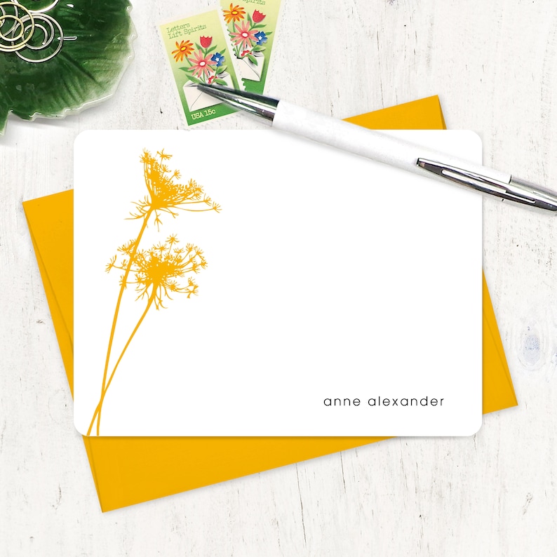 personalized note card set QUEEN ANNES LACE nature stationery flower stationery modern cards flat cards set of 12 image 1