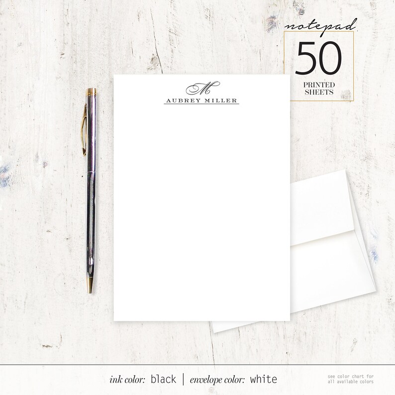 Centenary Notepad Personalized Notepad - CLASSIC MONOGRAM - Stationery - Stationary ...