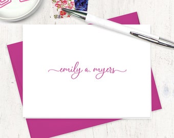 personalized stationery set - DELIGHTFUL SCRIPT - girl stationary pretty feminine cursive writing fun - folded note cards set of 8