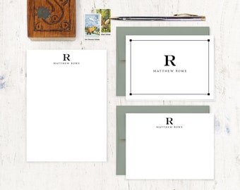 personalized stationery set - PROFESSIONAL MONOGRAM - monogrammed business modern classic - note cards and notepad stationary gift set