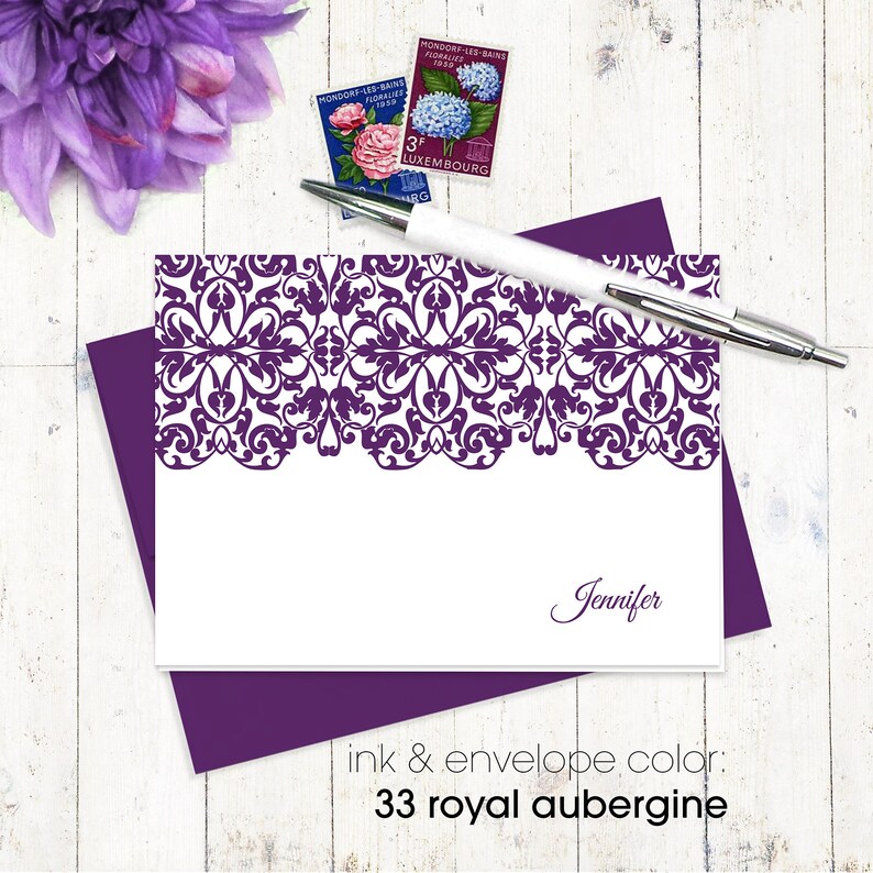 classic notecard set of 8 folded note cards personalized stationery set gift for her womens notecards LACY EDGE fancy stationary
