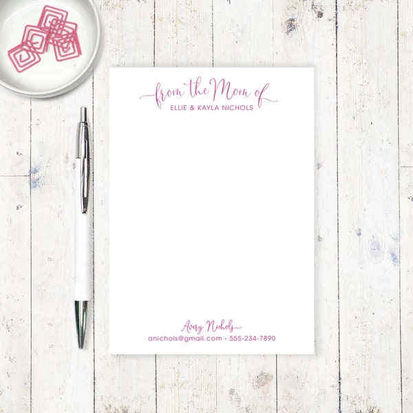 personalized notePAD - STYLISH from the MOM of - note from mom modern social stationery classic stationary note to teacher - 50 sheet pad