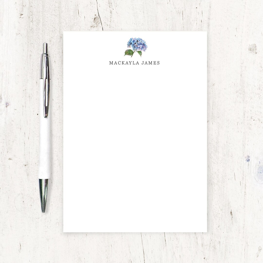 Personalized Notepad - Single Flower Blossom BLUE HYDRANGEA ...