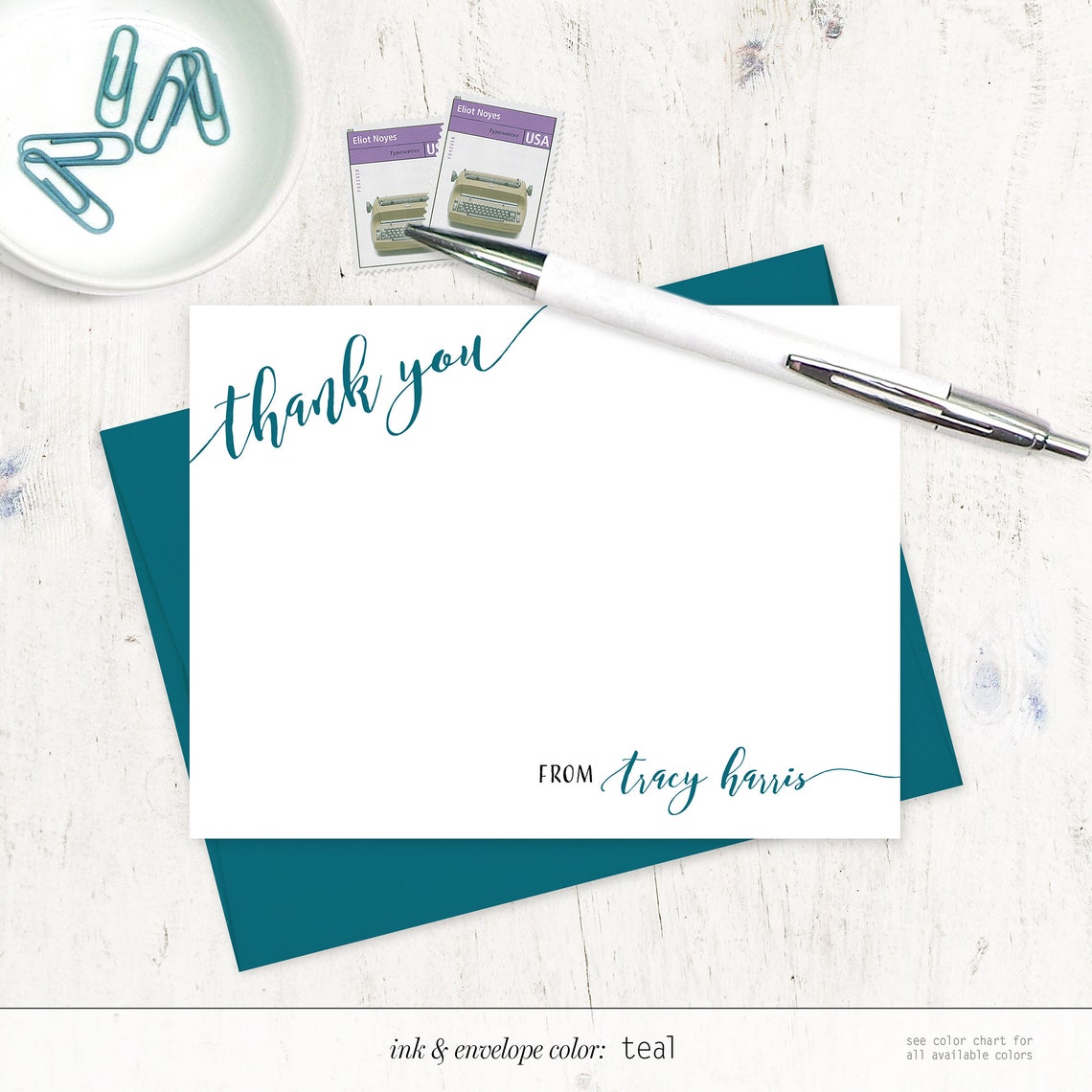 Personalized Note Card Set - CALLIGRAPHY THANK YOU - Thanks Cards Women ...
