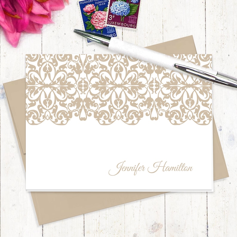 classic notecard set of 8 folded note cards personalized stationery set gift for her womens notecards LACY EDGE fancy stationary