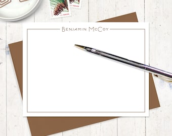 personalized note card set - DEBONAIR TYPE - modern stationery mens stationary simple classic masculine business - flat note cards set of 12