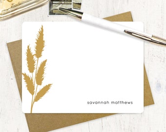 personalized note card set - PAMPAS GRASS - boho stationery flower silhouette bohemian stationary modern botanical - flat cards set of 12