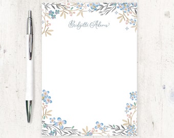 personalized notePAD - BLUE FLOWER FIELDS - watercolor stationery nature garden stationary botanical letter writing paper - 50 sheet pad
