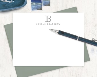 personalized note card set - OPEN OUTLINE MONOGRAM - professional stationery simple modern custom traditional - flat cards set of 12