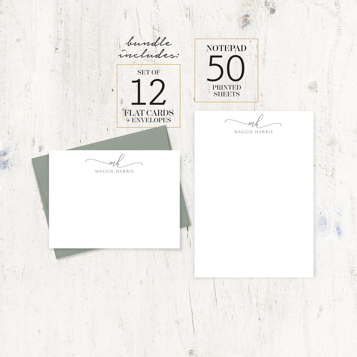 Mini Stationery Bundle - EXQUISITE SCRIPT MONOGRAM - Monogrammed Pretty ...
