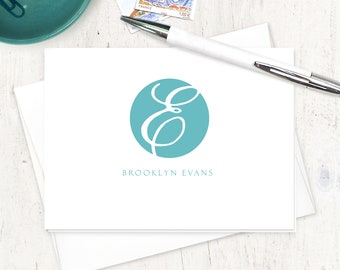 personalized stationery set - ROUND SCRIPT MONOGRAM - monogrammed stationary fancy couples family - folded note cards set of 8