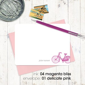 personalized note card set VINTAGE GIRLS BICYCLE bike cards stationery feminine stationary women's bike flat note cards set of 12 image 2