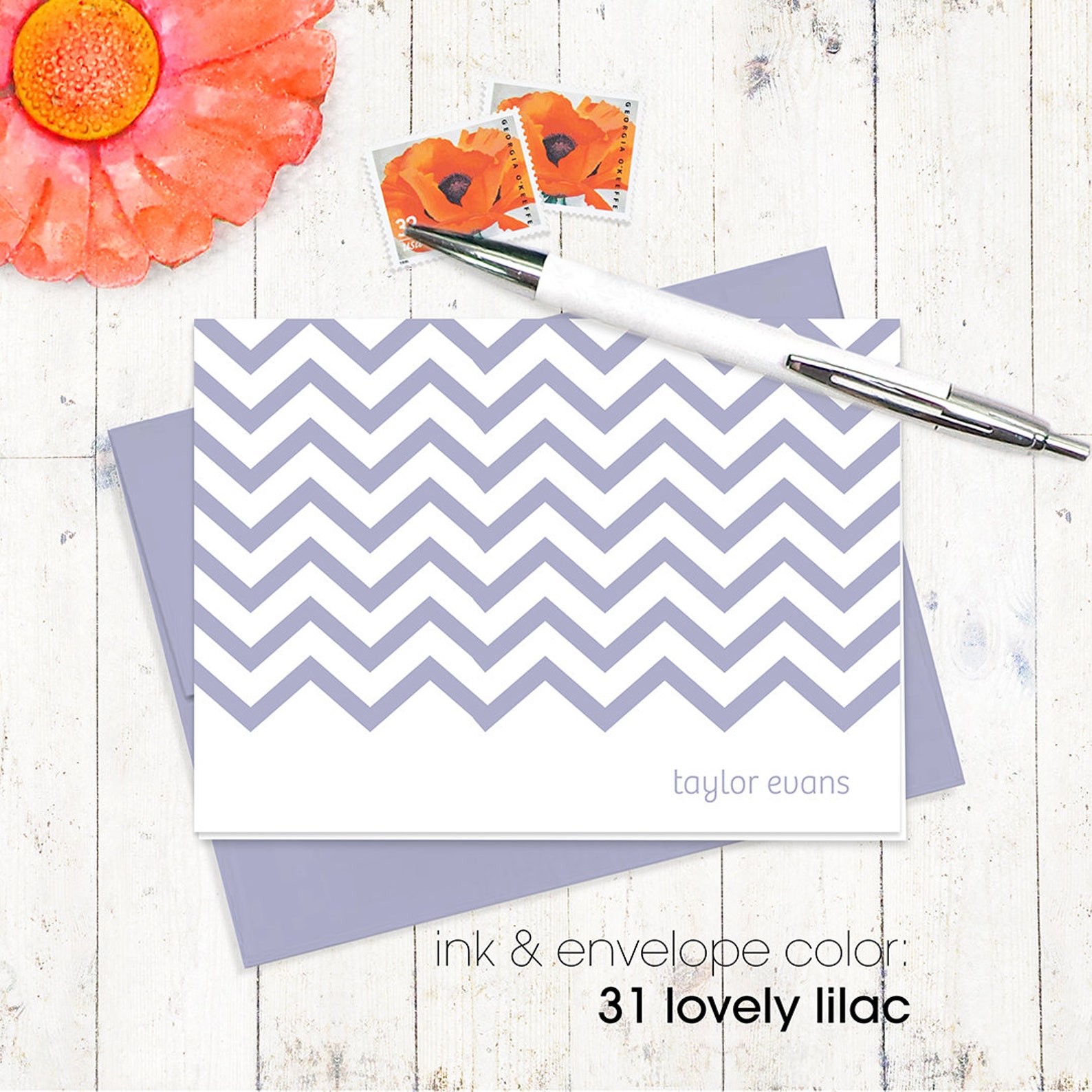 Personalized note cards stationery set CHEVRON STRIPE Etsy