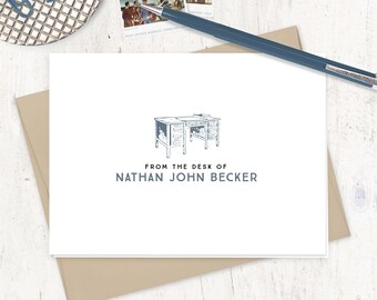 personalized stationery set - FROM the DESK of VINTAGE - men's stationery masculine gift customized - folded note cards set of 8