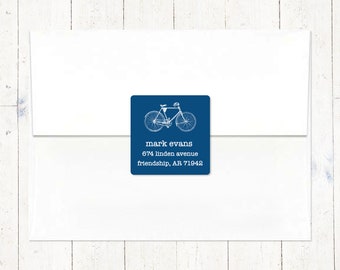 personalized return address LABEL - vintage BOYS BICYCLE - bike sticker - square custom label - free shipping to U.S. - set of 48 labels