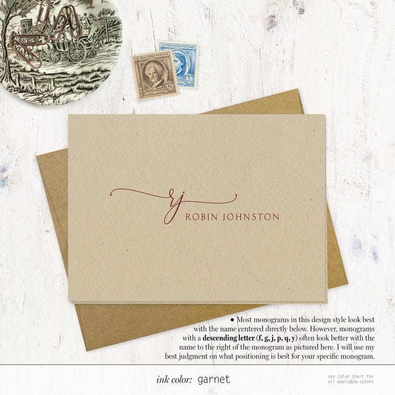 Personalized Stationery Set - EXQUISITE SCRIPT MONOGRAM on Kraft ...
