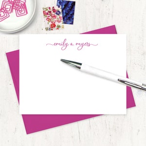personalized note card set - DELIGHTFUL SCRIPT - fun stationery script stationary cards feminine writing - flat note cards set of 12