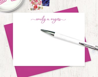 personalized note card set - DELIGHTFUL SCRIPT - fun stationery script stationary cards feminine writing - flat note cards set of 12