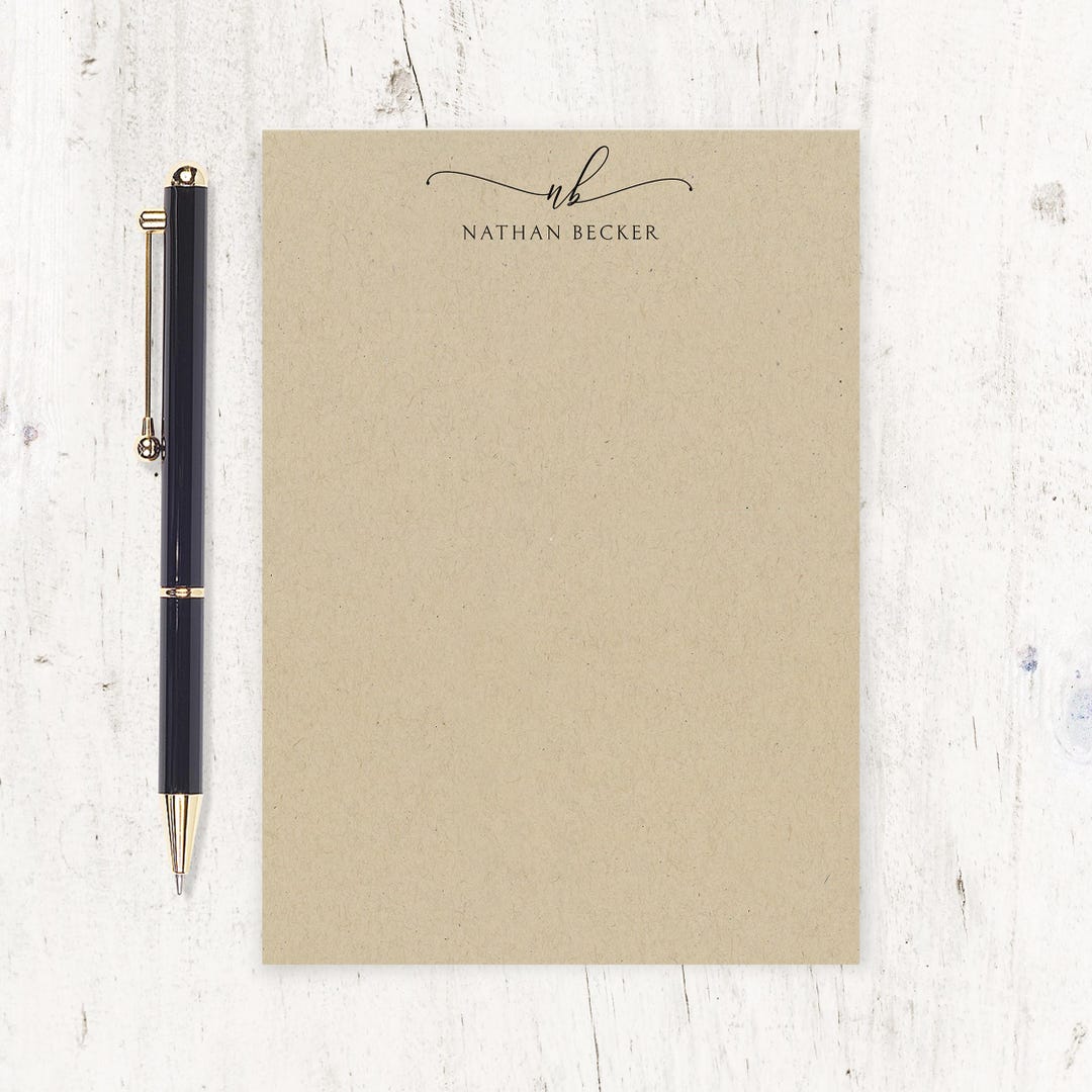 Personalized Notepad - EXQUISITE SCRIPT MONOGRAM on Kraft - Monogrammed ...