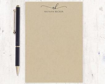personalized notePAD - EXQUISITE SCRIPT MONOGRAM on Kraft - monogrammed stationery stationary classy letter writing paper - 50 sheet pad