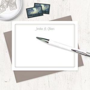 personalized note card set - DOUBLE BORDER SCRIPT - women&#39;s stationery simple business stationary outline - flat note cards set of 12