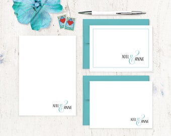 complete personalized stationery set - COUPLES AND AMPERSAND - personalized stationary note cards - note pad - choose color