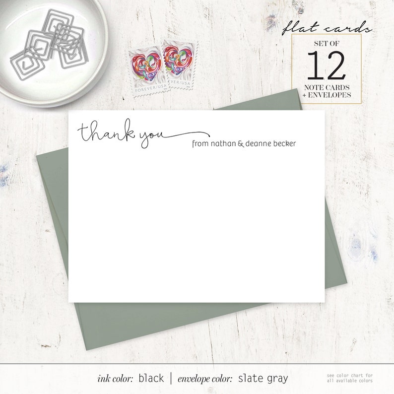 personalized note card set HANDWRITING THANK YOU fun stationery informal customized stationary thanks flat note cards set of 12 Bild 2