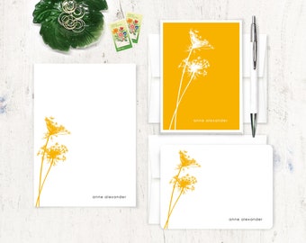 personalized stationery set - QUEEN ANNES LACE - notepad and note card stationary set - flower botanical - gift for her - nature lover gift