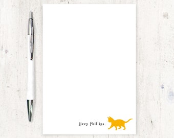 personalized notePAD - KITTEN - kitty stationary - cat lover stationery - girl's personalized gift - silhouette choose color - 50 sheet pad