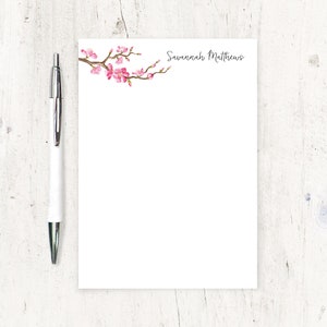 personalized notePAD - CHERRY BLOSSOM WATERCOLOR flower branch - floral stationery nature stationary letter writing tree - 50 sheet pad